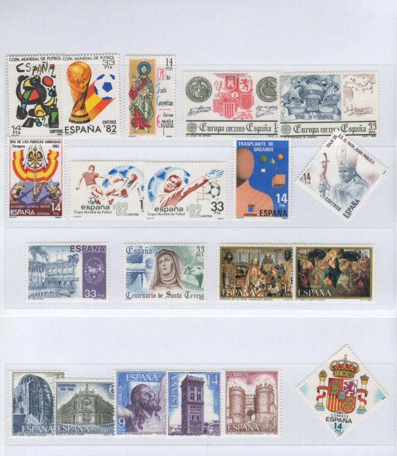 Francobolli Spagna Anni 1982-1983 Varie emissioni (cat. n. 2272-2273, cat. n. 2277, cat. n. 2285-2286, cat. n. 2287, cat. n. 2288-2289, cat. n. 2291, cat. n. 2295, cat. n. 2296, cat. n. 2297, cat. n. 2298-2302, cat. n. 2303-2304, cat. n. 2307)
