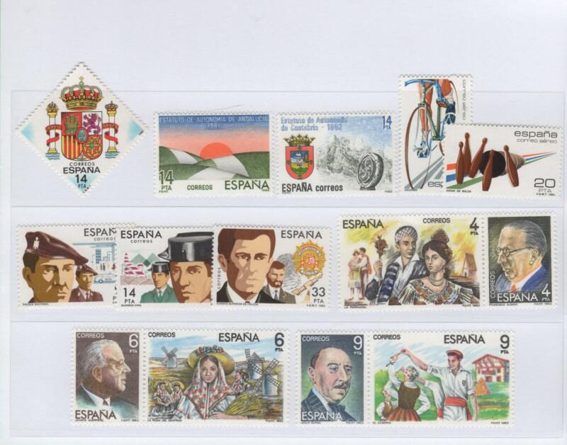 Francobolli Spagna Anno 1983 Varie emissioni (cat. n. 2307, cat. n. 2308, cat. n. 2309, cat. n. 2310-2312, cat. n. A302-A303, cat. n. 2313-2318)