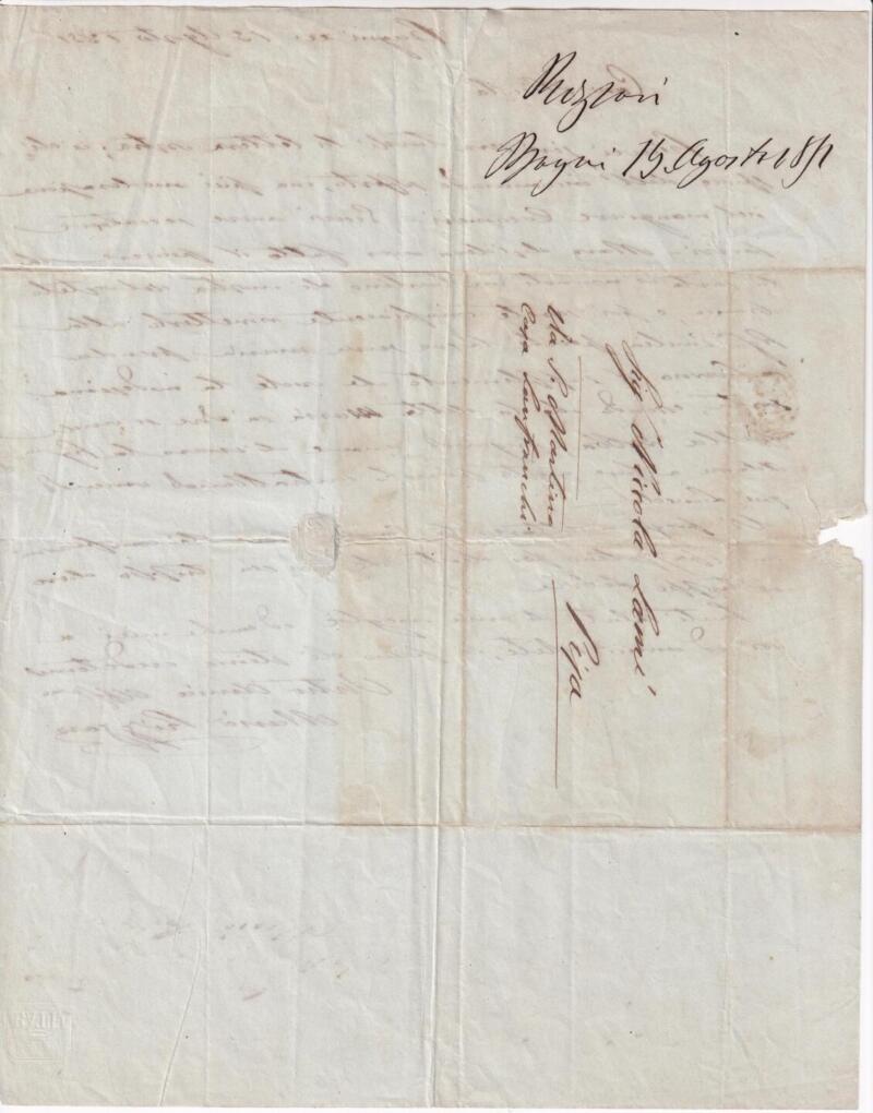 Storia postale Lettera da Bagni 19/08/1851 a Pisa