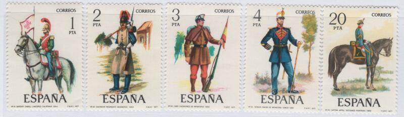 Francobolli Spagna Anno 1977 Uniformi militari Settima serie