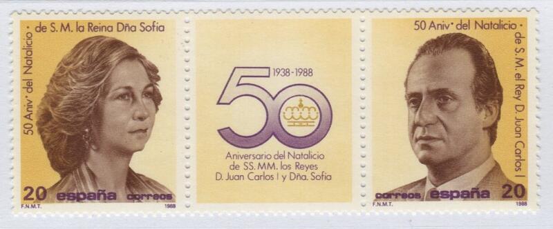 Francobolli Spagna Anno 1988 Cinquantenario della nascita dei Reali di Spagna (cat. n. 2545-2546)
