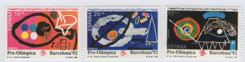 Francobolli Spagna Anno 1991 Preolimpica Barcellona 92 Ottava serie (cat. n. 2743-2745)