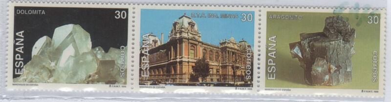 Francobolli Spagna Anno 1995 Minerali di Spagna (cat. n. 2937-2939)