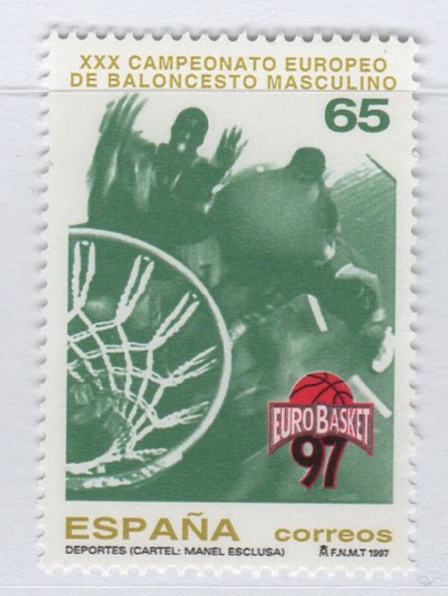 Francobollo Spagna Anno 1997 30esimo Campionato europeo di pallacanestro (cat. n. 3071)