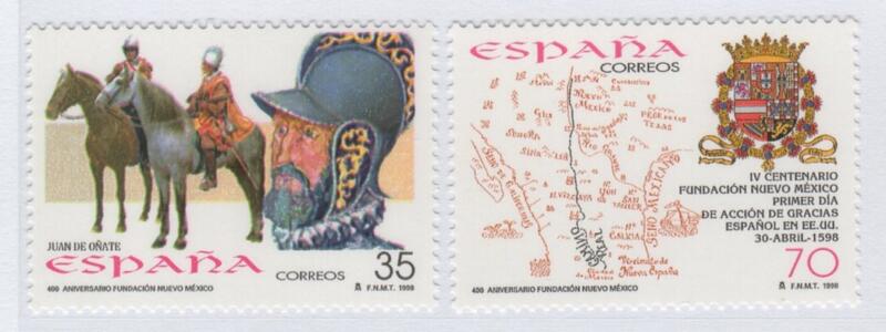 Francobolli Spagna Anno 1998 Quarto centenario della fondazione del Nuovo Messico (cat. n. 3167-3168)