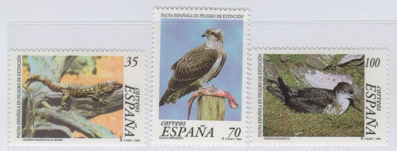 Francobolli Spagna Anno 1999 Fauna spagnola in pericolo di estinzione (cat. n. 3183-3185)