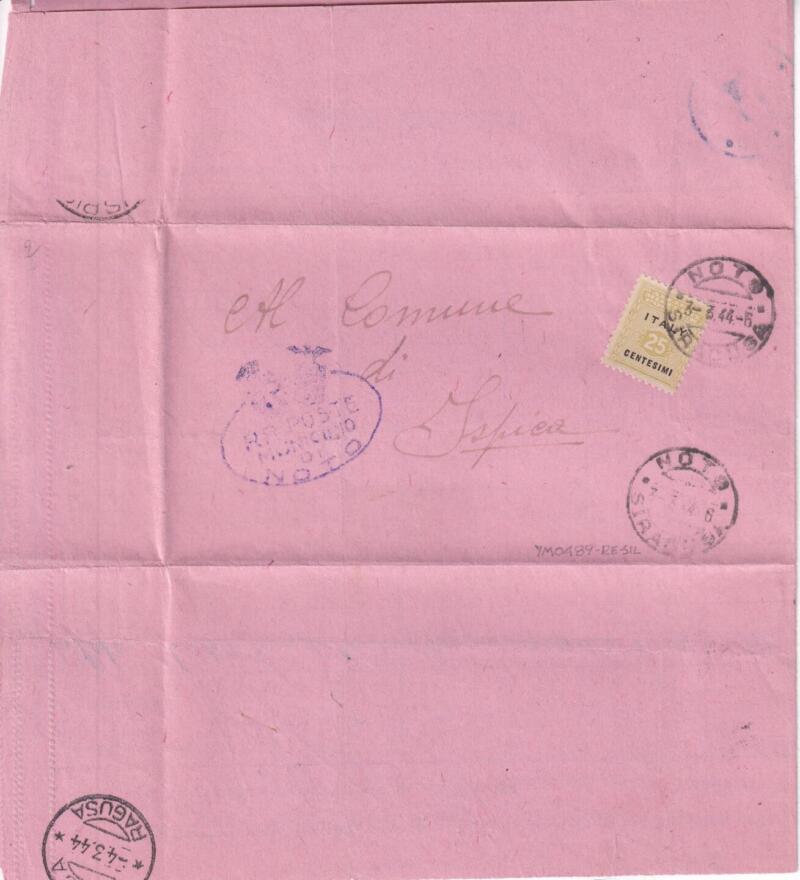 Storia postale  Circolare da Municipio di Noto 03/03/1944 al Comune di Ispica