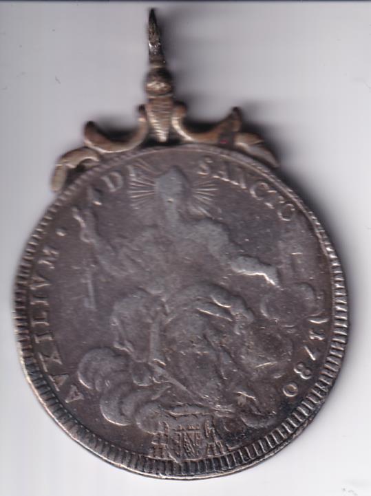 Moneta di ostentazione AUXILIUM DE SANCTO 1780 - PIUS SESCTUS PONT.M.A. VI (Scudo Stato Pontificio montata come medaglia)