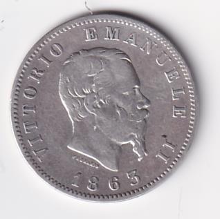 Moneta Italia Regno Vittorio Emanuele II Anno 1863 Lire 1 Zecca di Milano