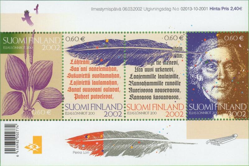 Foglietto Finlandia Anno 2002 Bicentenario della nascita di Elias Lonnrot
