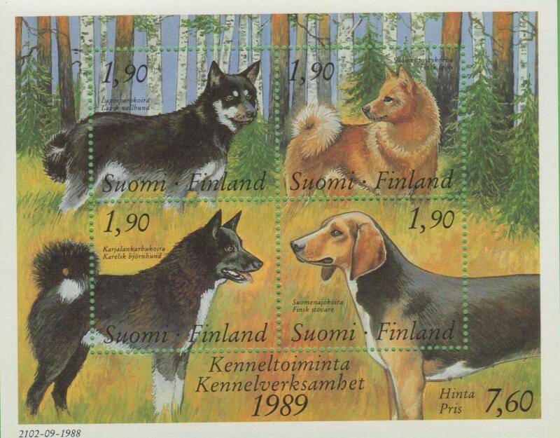 Foglietto Finlandia Anno 1989 Centenario dell'allevamento dei cani in Finlandia
