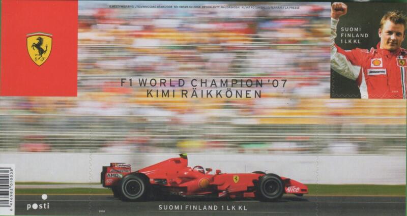 Foglietto Finlandia Anno 2008 Kimi Raikkonen vincitore del Campionato mondiale di Formula 1 del 2007 Autoadesivi