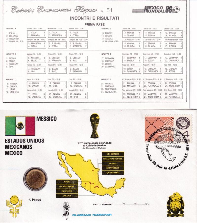 CAMPIONATI MONDIALI DI CALCIO MEXICO 1986 Numero 53 buste con annullo speciale della giornata e del luogo della partita