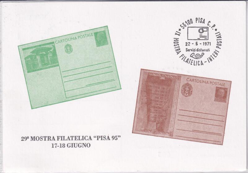 Cartolina 29esima Mostra Filatelica Interi Postali Pisa 95 23-5-1971 Annullo Speciale Primo Giorno di Emissione