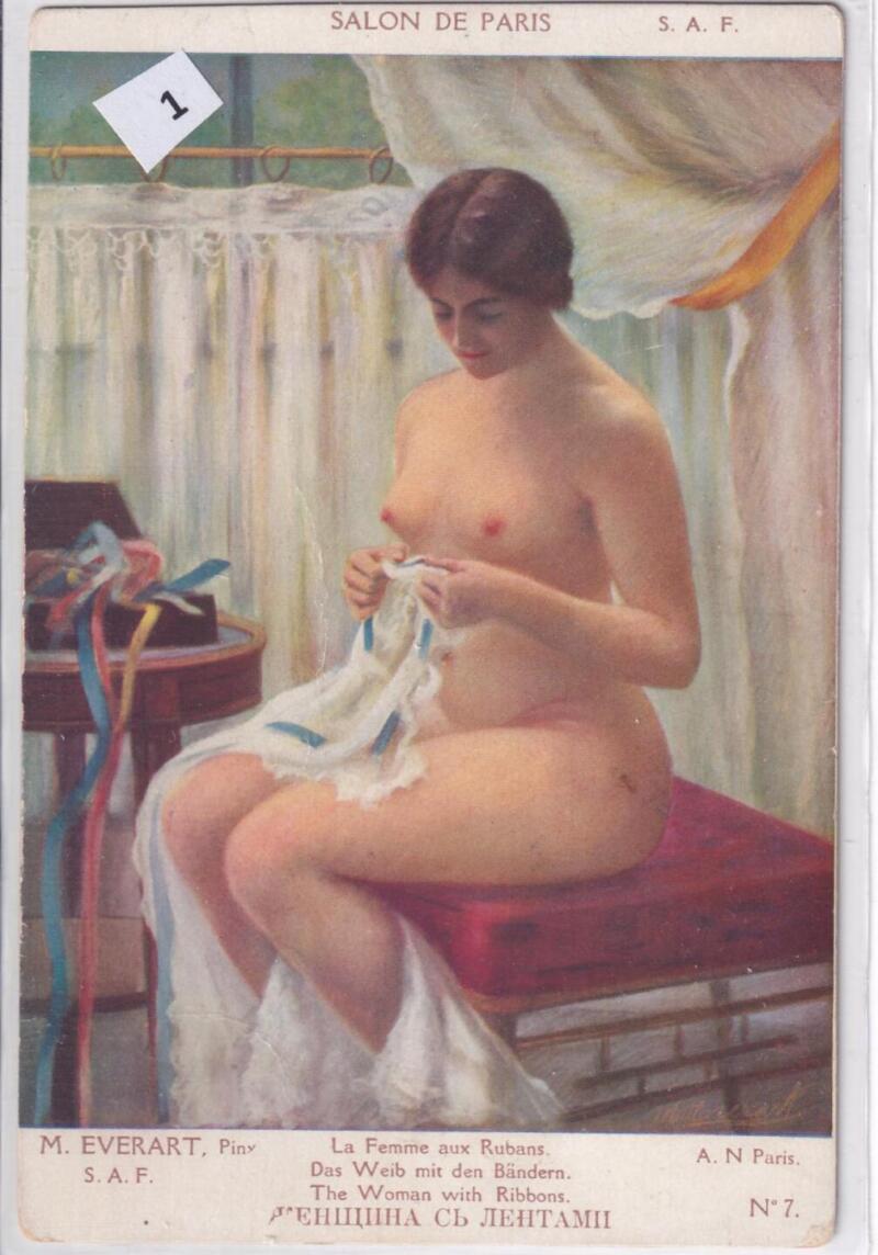 Cartolina d’epoca nudo di donna SALON DE PARIS Société del artistes francaises dipinto di M. EVERART