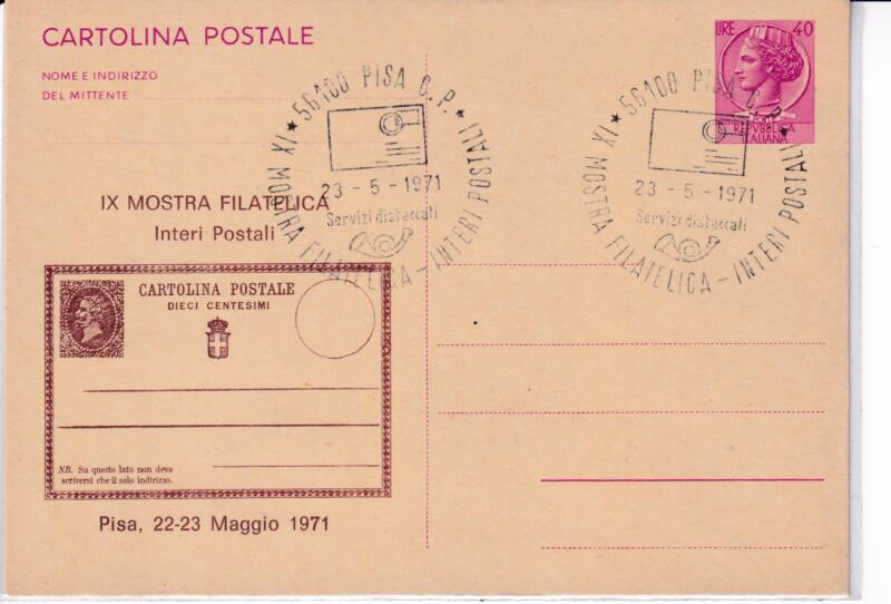 Cartolina postale cat. n. 174 Annullo speciale IX Mostra Filatelica Interi Postali 23-5-1971
