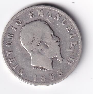 Moneta Italia Regno Vittorio Emanuele II Anno 1863 Napoli Lire 2 VALORE