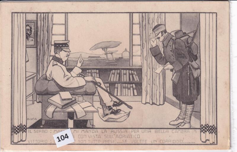 Cartolina satirica d'epoca IL SERBO  a VITTORIO