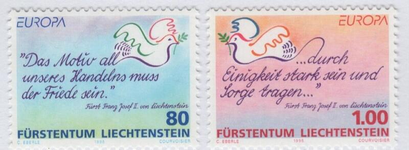 Francobolli Liechtenstein Anno 1995 Europa Pace e libertà