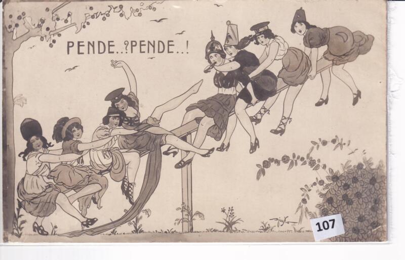 Cartolina satirica d'epoca PENDE..? PENDE..!