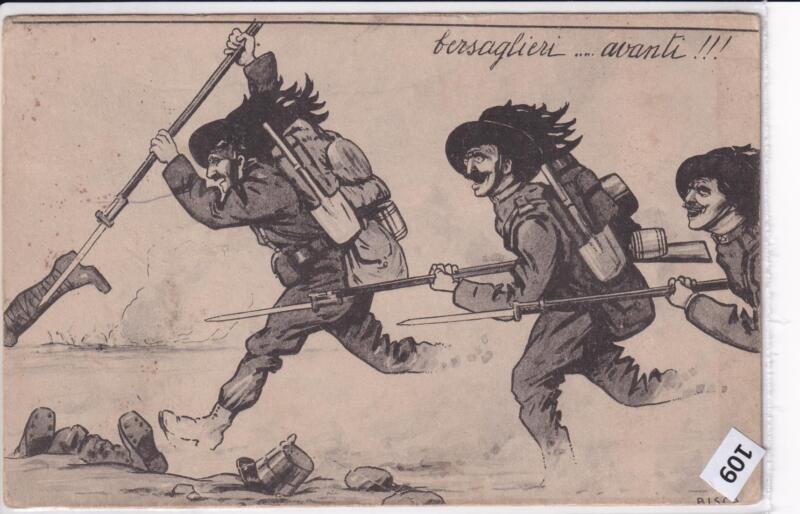 Cartolina satirica d'epoca BERSABLIERI... AVANTI!!