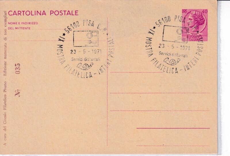 Cartolina postale cat. n. 171 Annullo speciale IX Mostra Filatelica Interi Postali 23-5-1971