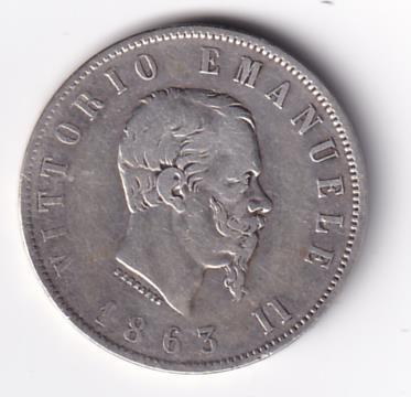 Moneta Italia Regno Vittorio Emanuele II Anno 1863 Napoli Lire 2 STEMMA