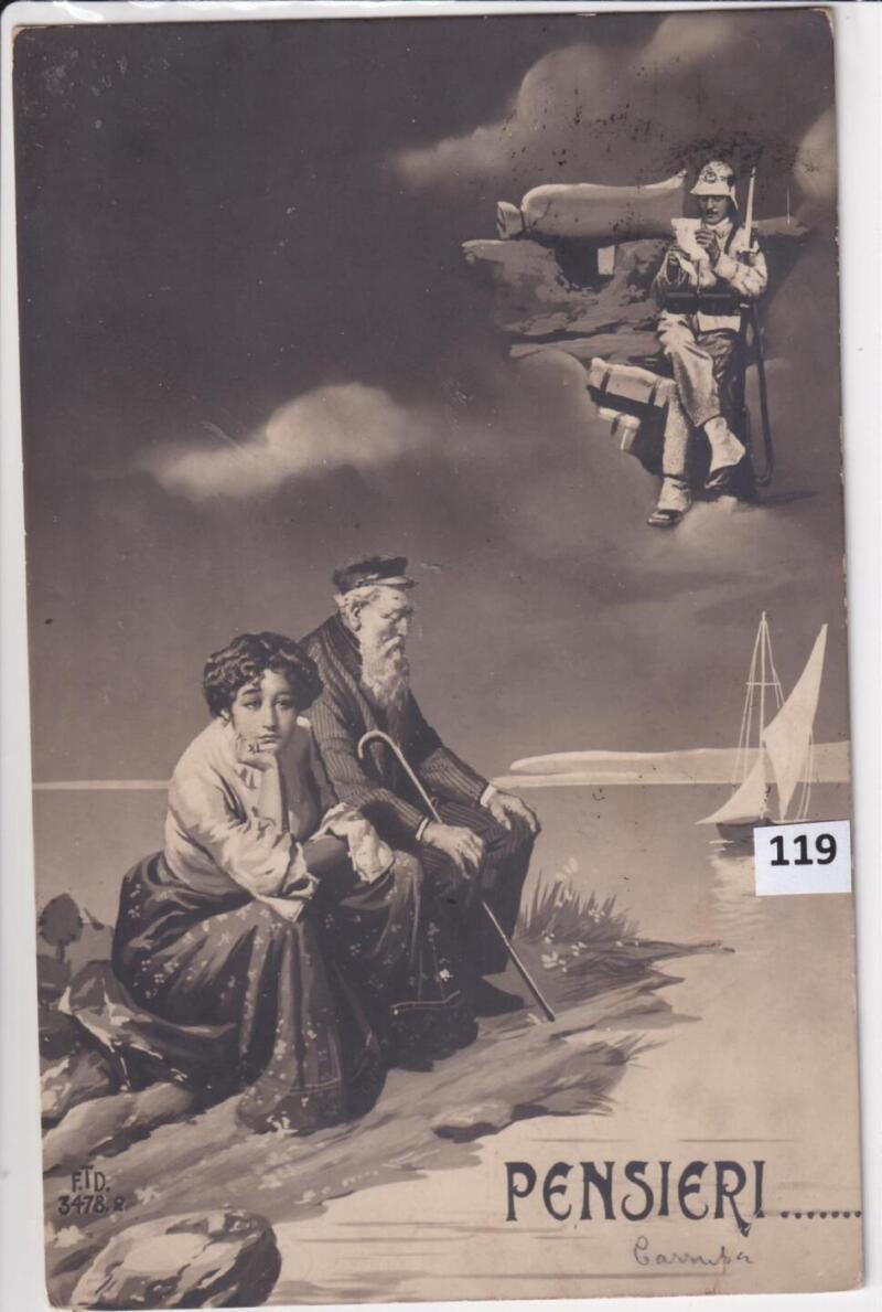 Cartolina satirica d'epoca PENSIERI...