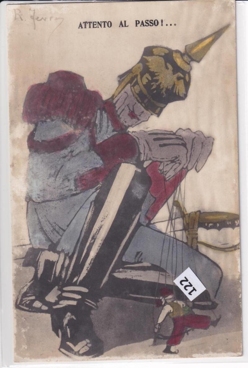 Cartolina satirica d'epoca ATTENTI AL PASSO