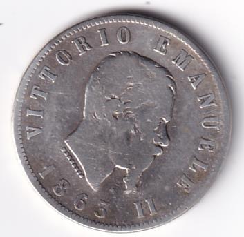 Moneta Italia Regno Vittorio Emanuele II Anno 1863 Napoli Lire 2 STEMMA