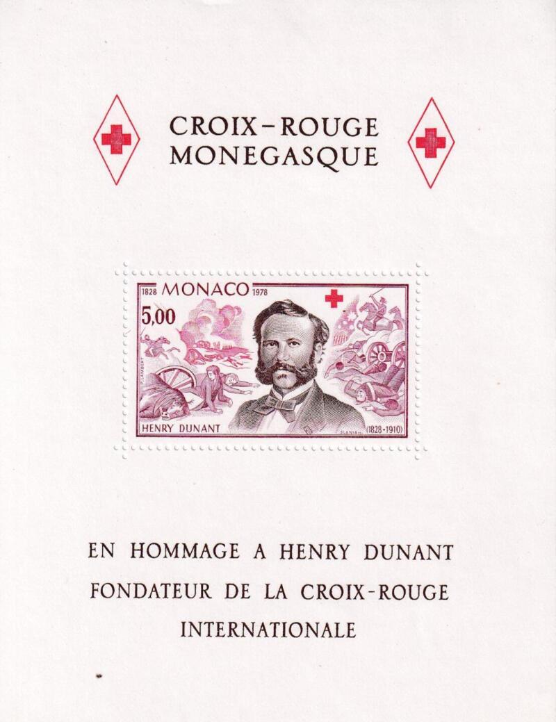 Foglietto Monaco Anno 1978 Croce Rossa Monegasca 150esimo anniversario della nascita di Henry Dunant