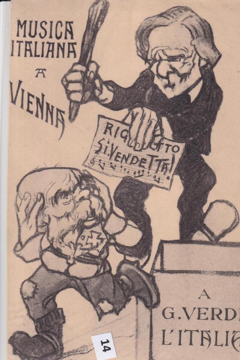 Cartolina satirica d'epoca MUSICA ITALIANA A VIENNA