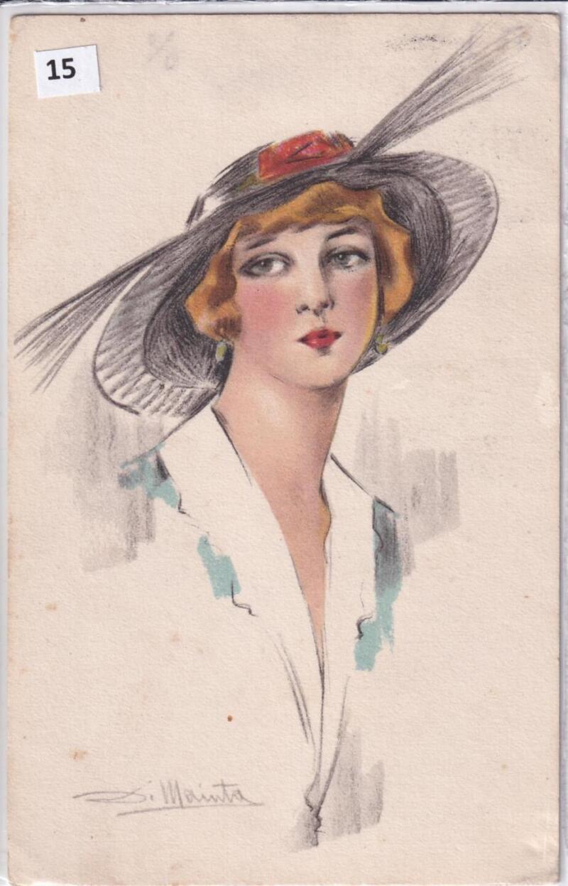 Cartolina d’epoca Ritratto di donna dipinto di Di Maiuta