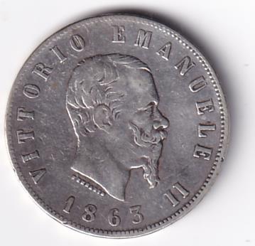 Moneta Italia Regno Vittorio Emanuele II Anno 1863 Napoli Lire 2 STEMMA