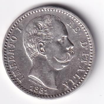 Moneta Italia Regno Umberto I Anno 1881 Roma Lire 2 STEMMA
