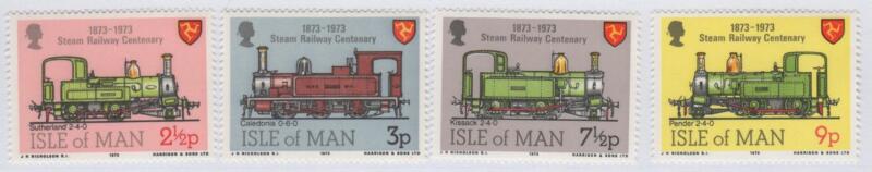 Francobolli Man Anno 1973 Centenario delle ferrovie Locomotive a vapore
