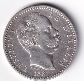 Moneta Italia Regno Umberto I Anno 1881 Roma Lire 2 STEMMA