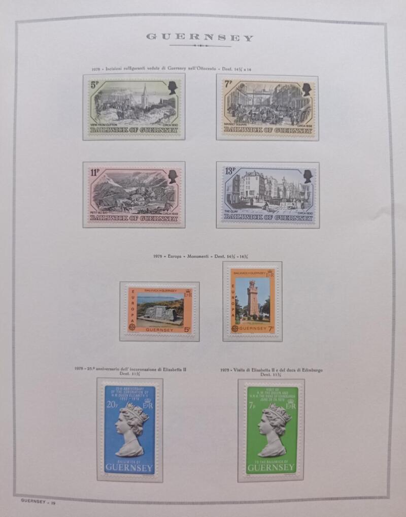 Francobolli Guernsey Anno 1978 Annata completa montata su Fogli Marini King usati  (i fogli sono in omaggio)