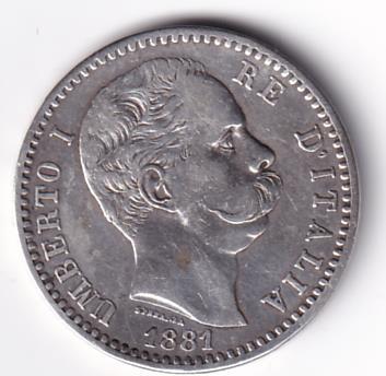 Moneta Italia Regno Umberto I Anno 1881 Roma Lire 2 STEMMA