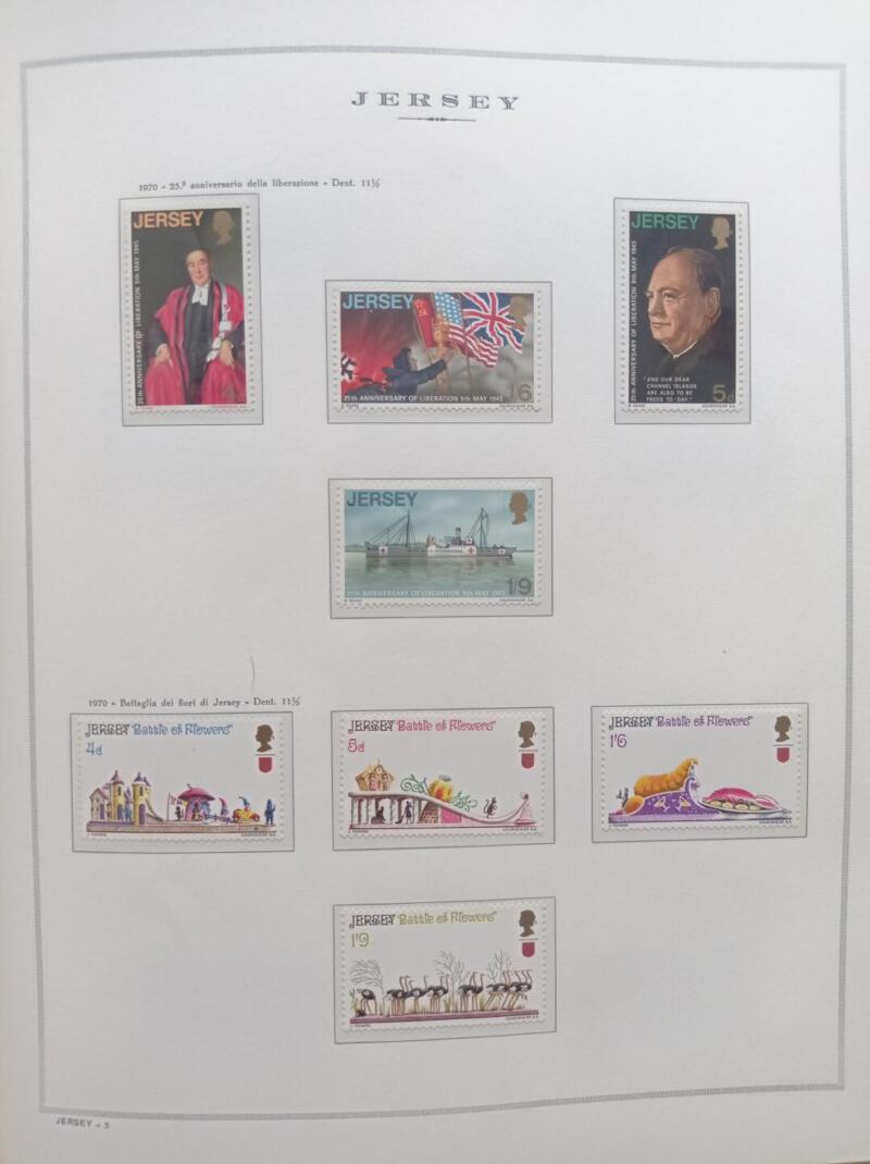 Francobolli Jersey Anni 1970-1971 Annate complete montate su Fogli Marini King usati (i fogli sono in omaggio)