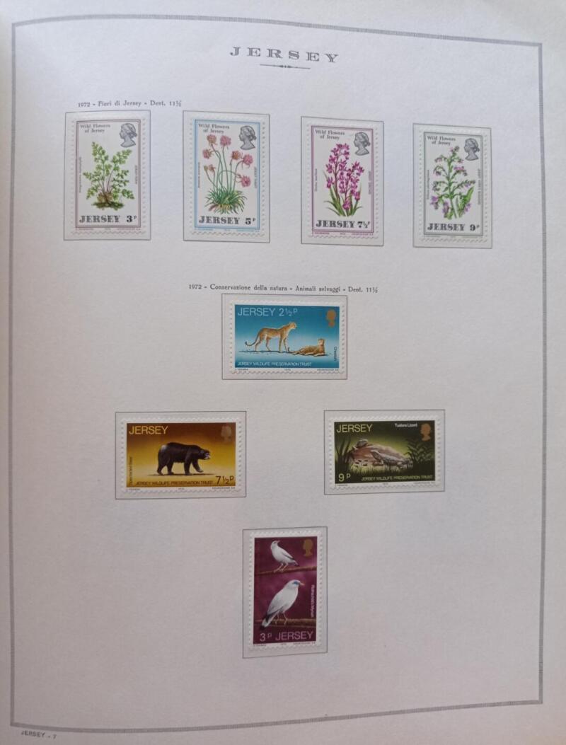 Francobolli Jersey Anno 1972 Annata completa montata su Fogli Marini King usati (i fogli sono in omaggio)