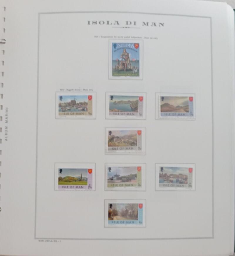 Francobolli Man Anno 1973 Annata completa montata su Fogli Marini King usati (i fogli sono in omaggio)