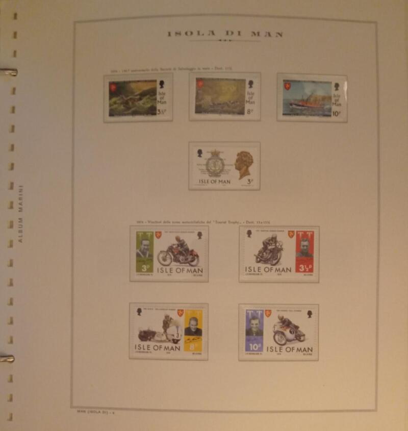Francobolli Man Anno 1974 Annata completa montata su Fogli Marini King usati (i fogli sono in omaggio)