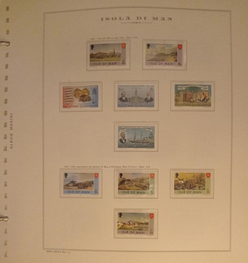 Francobolli Man Anno 1975 Annata completa montata su Fogli Marini King usati (i fogli sono in omaggio)