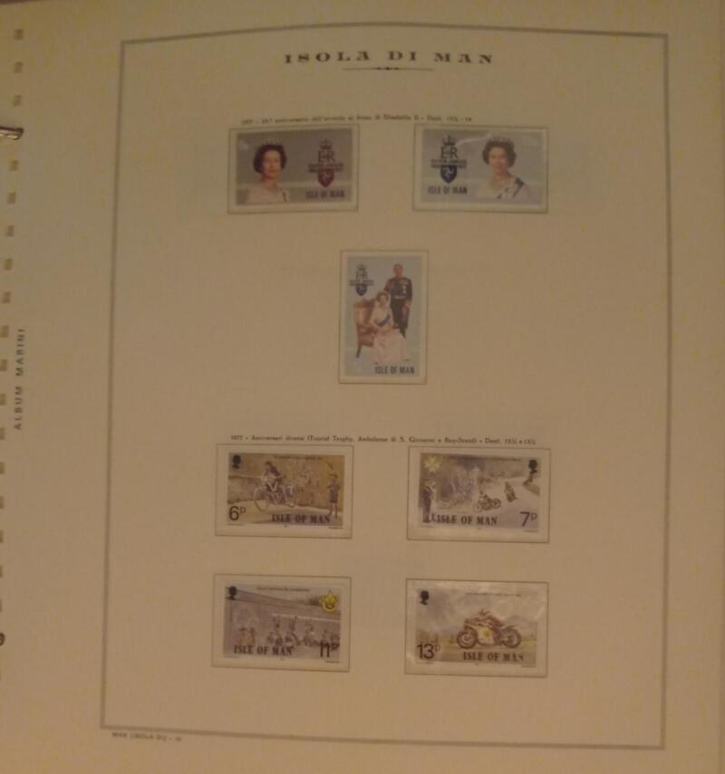 Francobolli Man Anno 1977 Annata completa montata su Fogli Marini King usati (i fogli sono in omaggio)