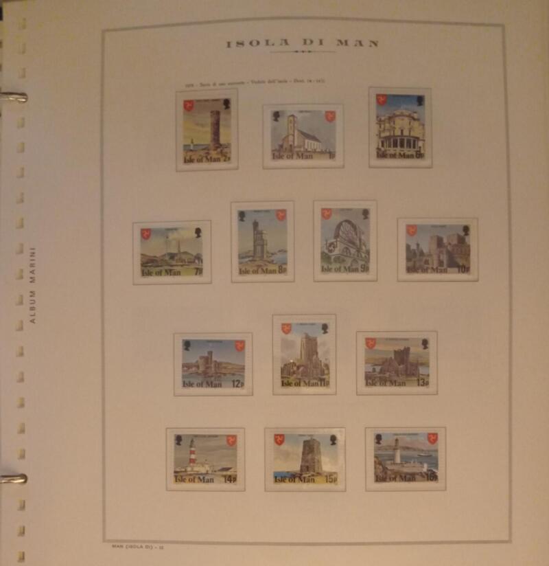 Francobolli Man Anno 1978 Annata completa montata su Fogli Marini King usati (i fogli sono in omaggio)
