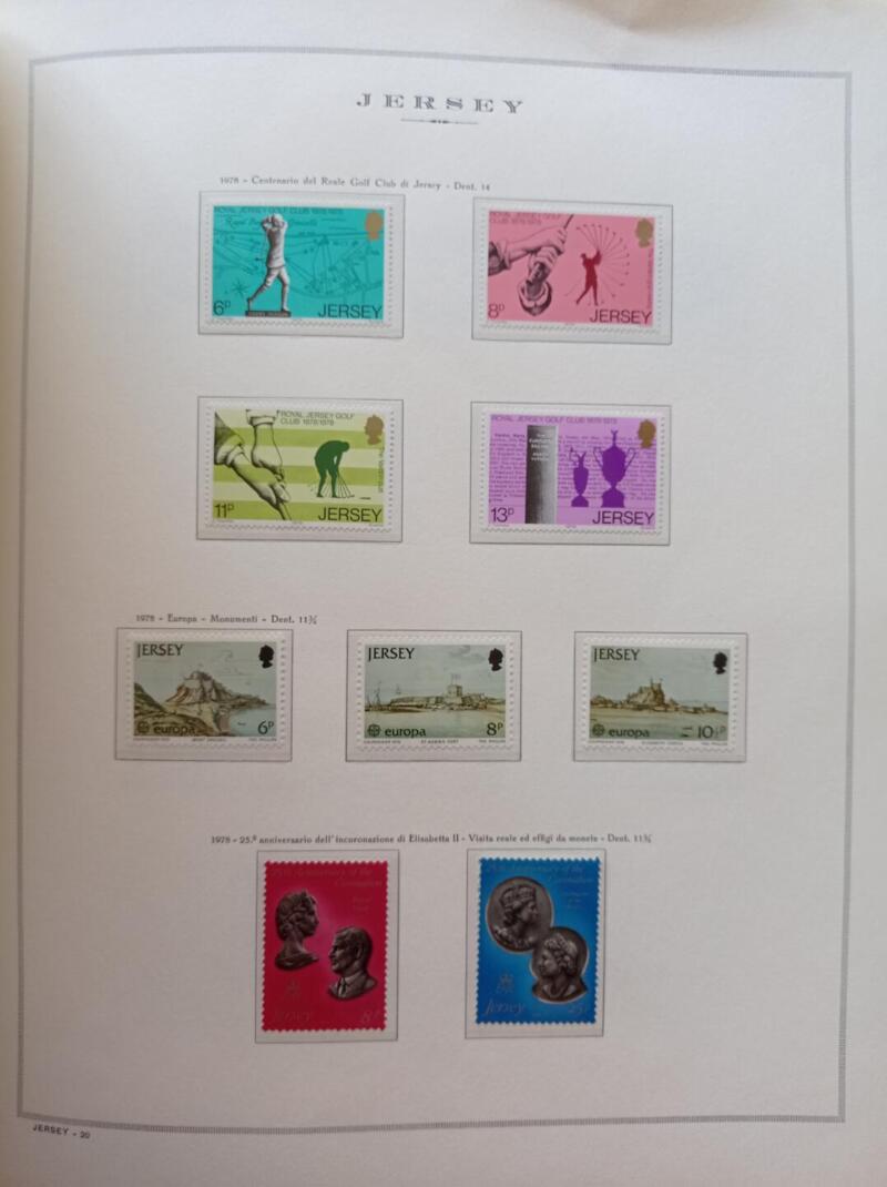 Francobolli Jersey Anno 1978 Annata completa montata su Fogli Marini King usati (i fogli sono in omaggio)