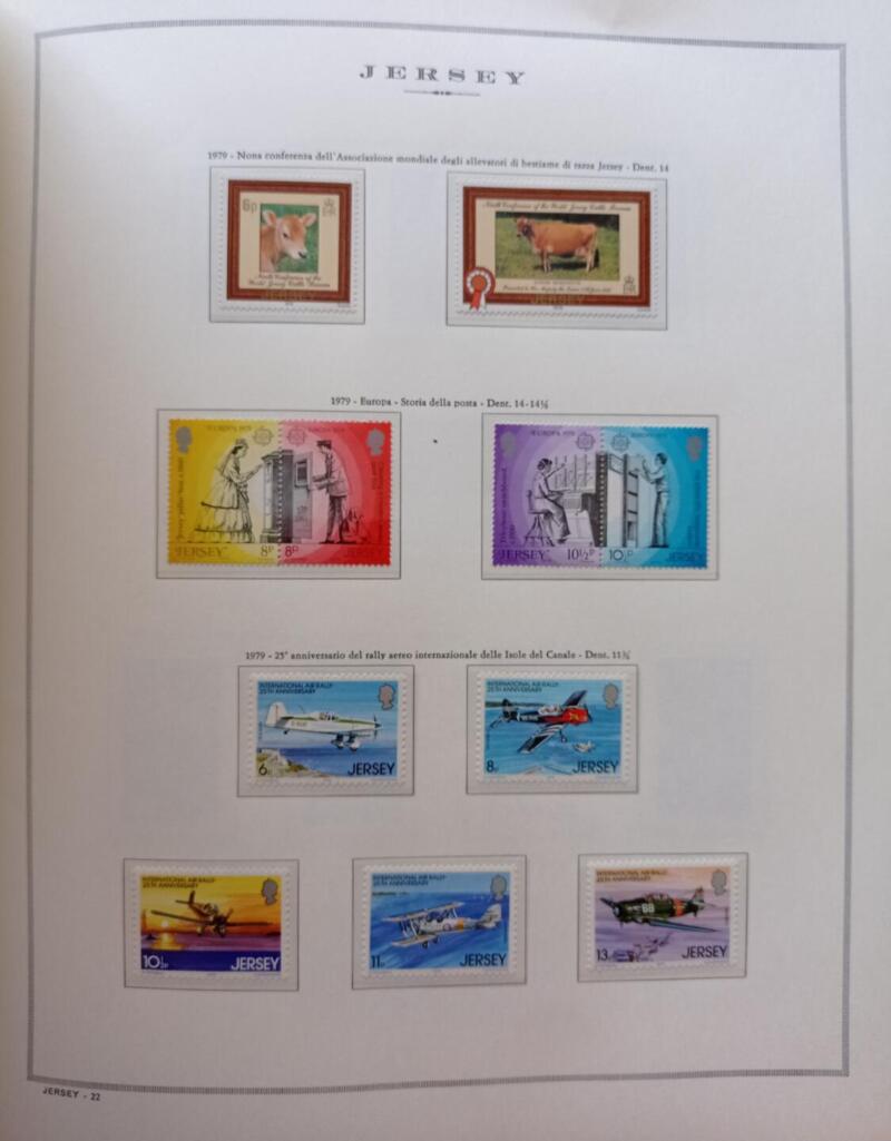 Francobolli Jersey Anno 1979 Annata completa montata su Fogli Marini King usati (i fogli sono in omaggio)