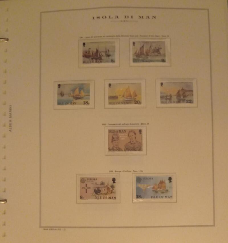 Francobolli Man Anno 1981 Annata completa montata su Fogli Marini King usati (i fogli sono in omaggio)