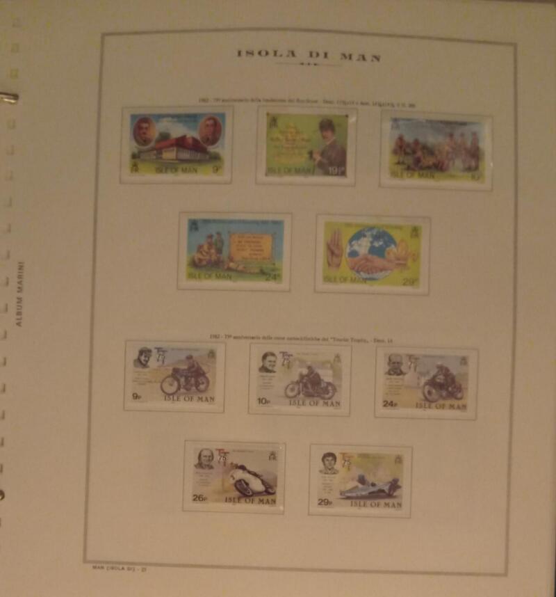 Francobolli Man Anno 1982 Annata completa montata su Fogli Marini King usati (i fogli sono in omaggio)
